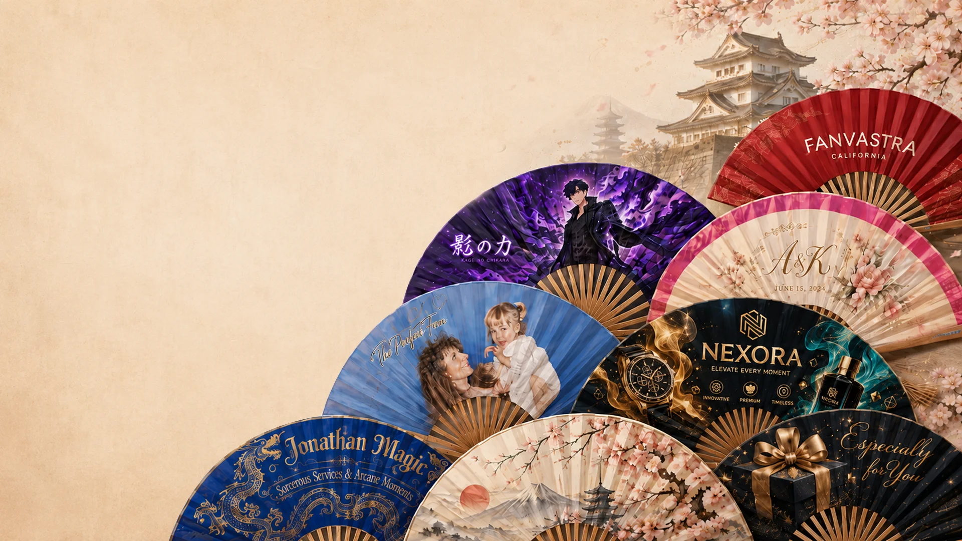 Custom printed folding hand fans for brands, events and celebrations
